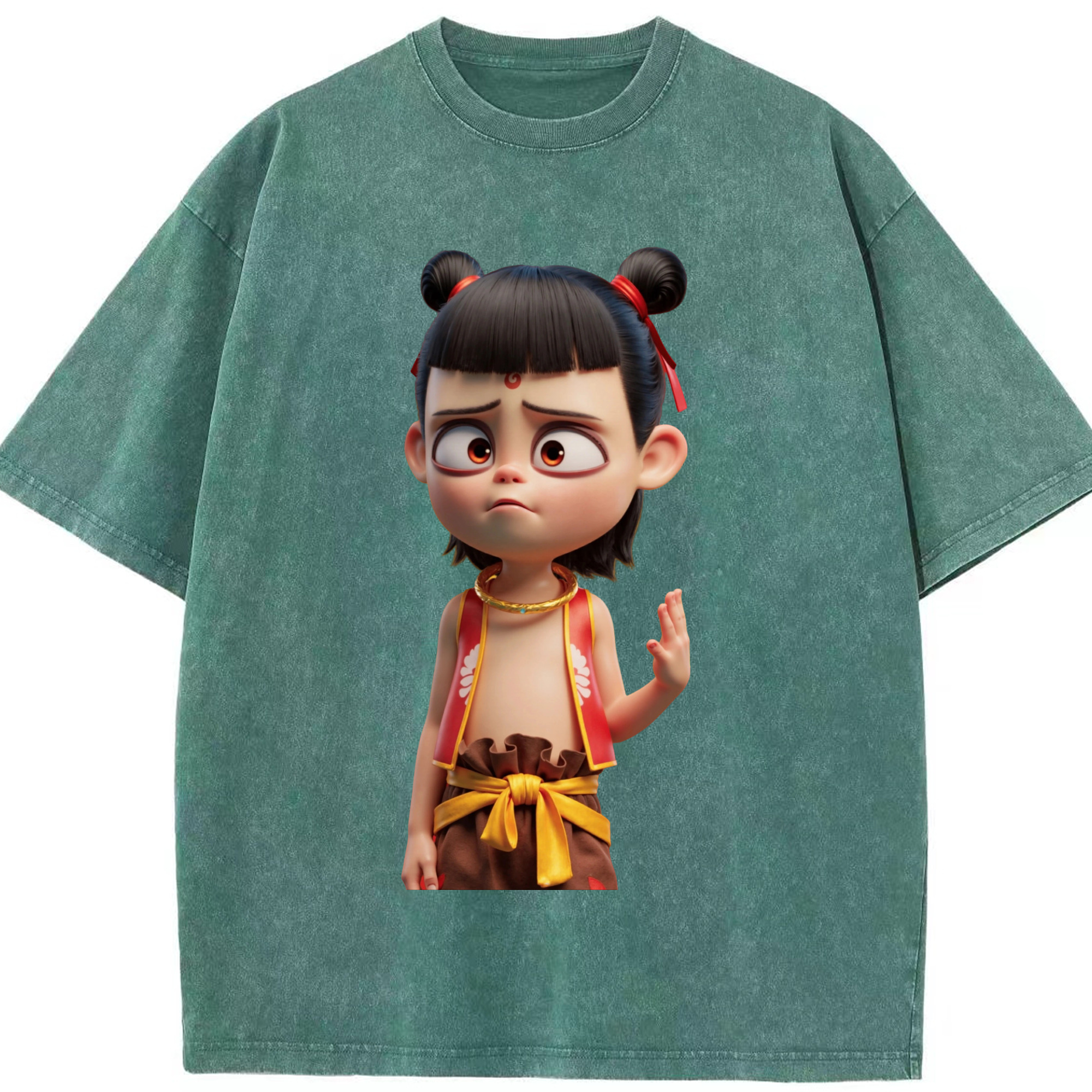 （画像用） Ne Zha 2 ナタ 魔童の大暴れ 綿100% ヴィンテージ風 半袖Tシャツ（フロントプリント）